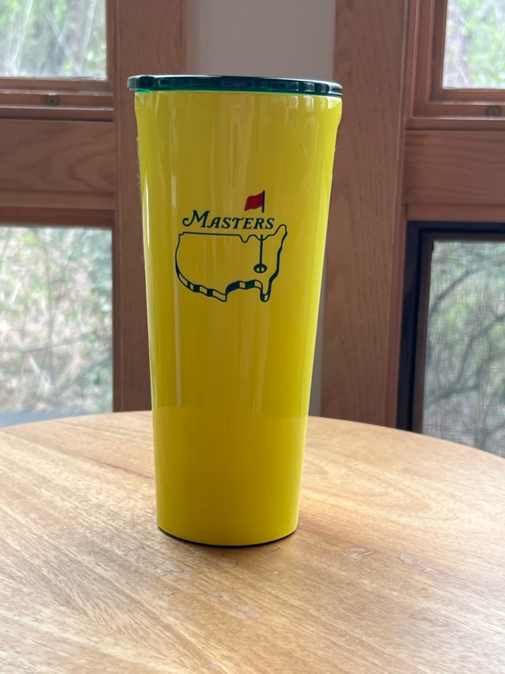 Masters Yellow Travel Tumbler with Green Trim and Logo